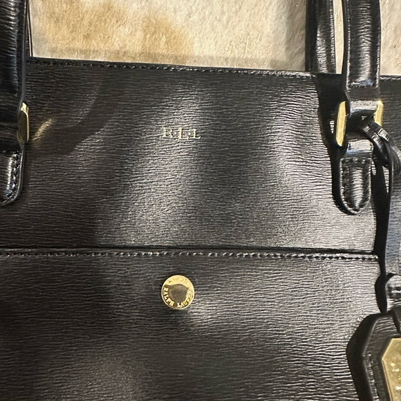 Ralph Lauren, Lauren, black leather bag with gold hardware and lettering. - Picture 9 of 10